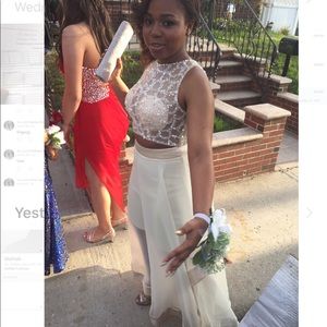 Champagne two piece -sequin top and sheer bottom